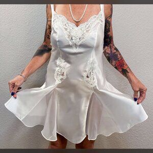 90s Victoria's Secret Chemise Ivory Bridal Lingerie Slip Dress Chiffon Vintage S